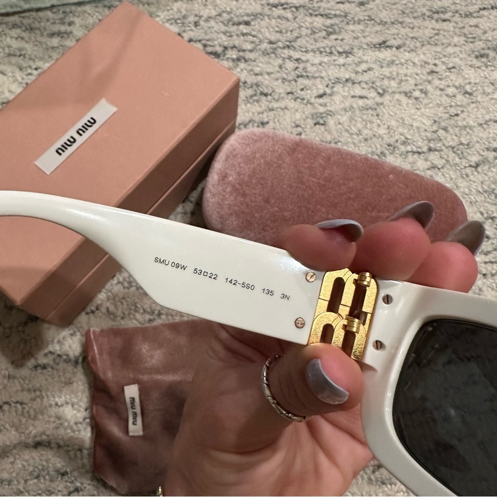 Miu Miu White and Gold Sunglasses - Picture 8 of 10